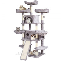 Vevor 313641 Когтеточка для котів когтеточка для котів лазання по дереву котяче дерево сизаль 174см світло-сірий