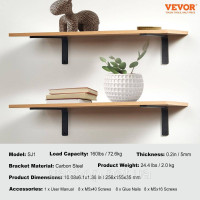 Vevor 313148 Кронштейн для полиць, плаваючі кронштейни для важких полиць 256x155 мм, 4 кронштейни для полиць, матові чорні