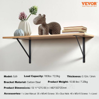 Vevor 313150 Кронштейн для полиць, 460 x 305 x 25 мм, 12 штук, плаваючі опори для полиць, кронштейни для полиць, товщина 3 мм,