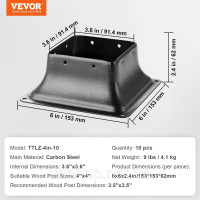 Vevor 313177 набір з 10 гвинтових гільз 153x153x62мм опора стовпа з вуглецевої сталі башмак стовпа опора стовп основа заземлення