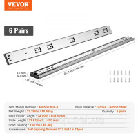 Vevor 313225 Направляючі 6 пар шарикопідшипникових напрямних 609,6 мм Низький рівень шуму М'яке закриття 45,4 кг Бокове кріплення Vevor 313225 Направляючі 6 пар шарикопідшипникових напрямних 609,6 мм Низький рівень шуму М'яке закриття 45,4 кг Бокове кріплення