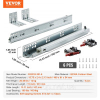 Vevor 313231 6x направляючі для шухляд 400 x 61 x 54 мм Висувні направляючі 45,4 кг (статичні)/36,3 кг (динамічні) Направляючі для