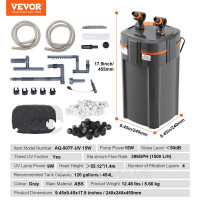 Vevor 313731 Акваріумний фільтр 454 л, 15 Вт, УФ-лампа, тихий Vevor 313731 Акваріумний фільтр 454 л, 15 Вт, УФ-лампа, тихий