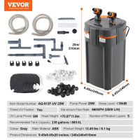 Vevor 313732 Акваріумний фільтр 890 л, 25 Вт, УФ-лампа, тихий акваріум