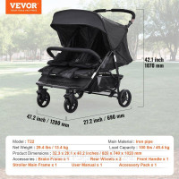 Vevor 313285 коляска для двійні брат/сестра коляска коляска 82x74x102 см чорний Vevor 313285 коляска для двійні брат/сестра коляска коляска 82x74x102 см чорний