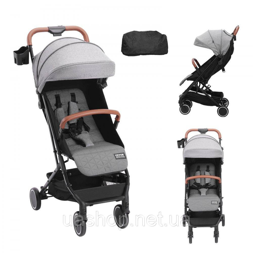 Vevor 313286 Коляска для новонароджених та дітей молодшого віку, регульована, складається одним натисканням, темно-сіра