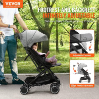 Vevor 313286 Коляска для новонароджених та дітей молодшого віку, регульована, складається одним натисканням, темно-сіра Vevor 313286 Коляска для новонароджених та дітей молодшого віку, регульована, складається одним натисканням, темно-сіра