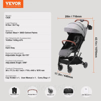 Vevor 313286 Коляска для новонароджених та дітей молодшого віку, регульована, складається одним натисканням, темно-сіра Vevor 313286 Коляска для новонароджених та дітей молодшого віку, регульована, складається одним натисканням, темно-сіра
