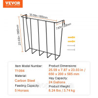 Vevor 313792 Сіножак Годівниця Настінний стелаж Годівниця 650x200x585 мм 24 галони 5 коней Vevor 313792 Сіножак Годівниця Настінний стелаж Годівниця 650x200x585 мм 24 галони 5 коней