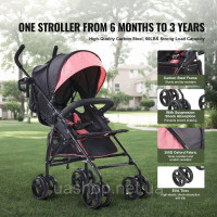 Vevor 313288 коляска дитяча баггі travel buggy регульована спинка чорний/рожевий Vevor 313288 коляска дитяча баггі travel buggy регульована спинка чорний/рожевий