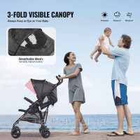Vevor 313288 коляска дитяча баггі travel buggy регульована спинка чорний/рожевий Vevor 313288 коляска дитяча баггі travel buggy регульована спинка чорний/рожевий