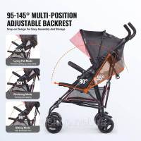 Vevor 313288 коляска дитяча баггі travel buggy регульована спинка чорний/рожевий Vevor 313288 коляска дитяча баггі travel buggy регульована спинка чорний/рожевий