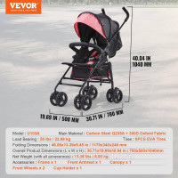 Vevor 313288 коляска дитяча баггі travel buggy регульована спинка чорний/рожевий Vevor 313288 коляска дитяча баггі travel buggy регульована спинка чорний/рожевий