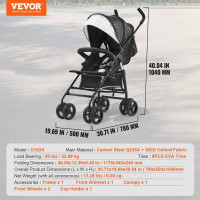 Vevor 313291 Дитяча коляска складна регульована спинка чорно-біла