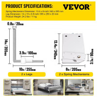 Vevor 313294 DIY Мерфі механізму пружинного ліжка комплект фурнітури вертикальний для двоспальних ліжок розміру 