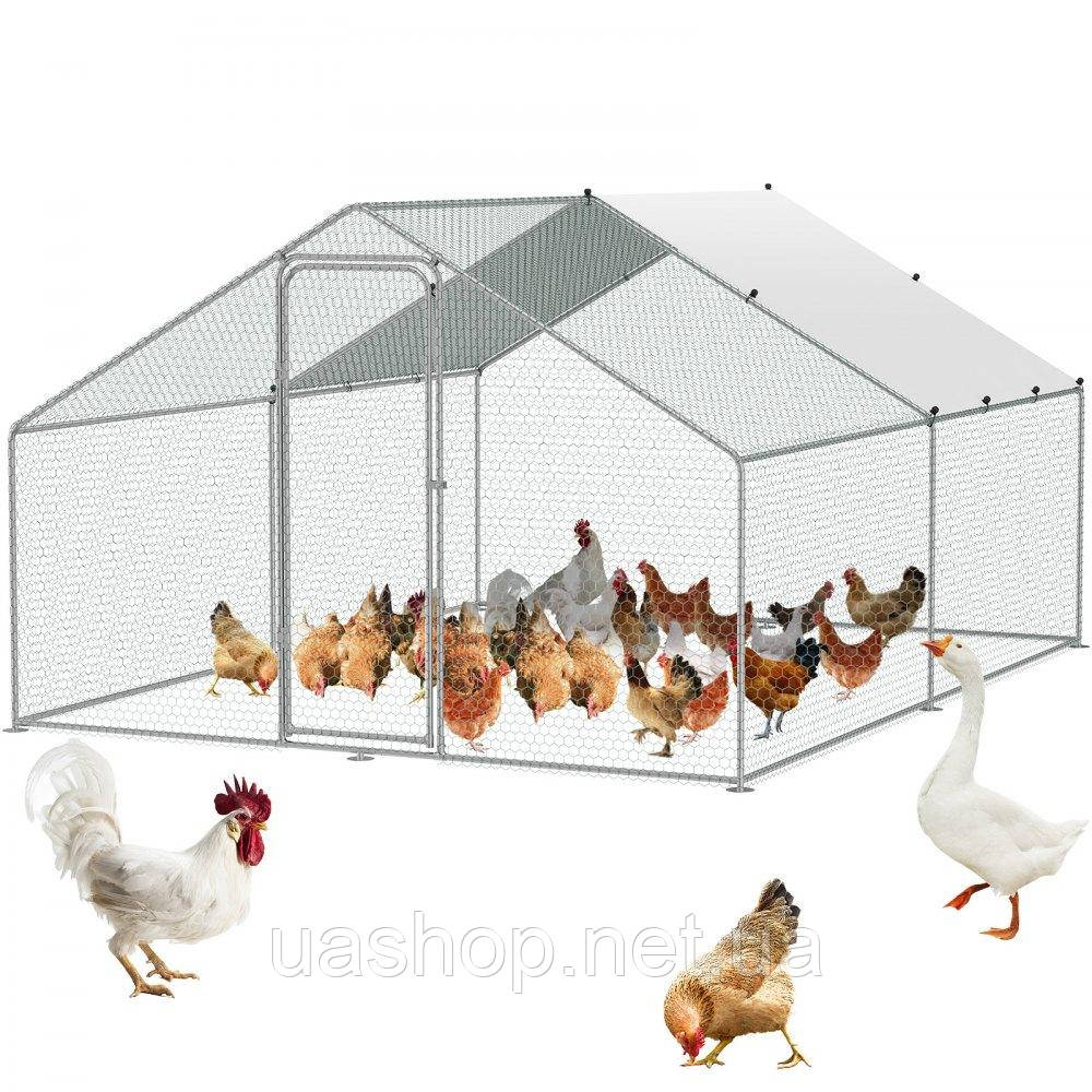 Vevor 313803 Курник, 3 x 3,93 x 1,99 м, вигул для курчат для двору з накриттям, курник з баштовим дахом і захисним замком для