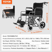 Vevor 313301 Інвалідна коляска транспортна коляска туристична коляска складна 1045х770х918мм 136кг