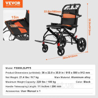 Vevor 313302 коляска транспортна інвалідна коляска туристична складна 915х580х912мм 100кг Vevor 313302 коляска транспортна інвалідна коляска туристична складна 915х580х912мм 100кг