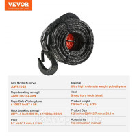 Vevor 313877 Синтетичний трос для лебідки, 12,7 мм x 28,04 м, 14,51 т, синтетичний трос для лебідки із захисним чохлом + кований Vevor 313877 Синтетичний трос для лебідки, 12,7 мм x 28,04 м, 14,51 т, синтетичний трос для лебідки із захисним чохлом + кований