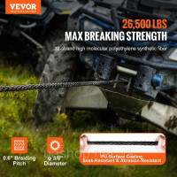 Vevor 313880 Синтетичний трос для лебідки, 3/8 дюйма x 30,48 м, 12,02 т, синтетичний трос для лебідки із захисним чохлом + кований