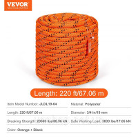 Vevor 313881 Мотузка для лазіння по деревах Arborist, подвійне плетення з поліестеру, 1,9 см х 67 м Vevor 313881 Мотузка для лазіння по деревах Arborist, подвійне плетення з поліестеру, 1,9 см х 67 м