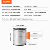 Vevor 313926 Поліефірна стяжна стрічка, 96,9 м х 1,6 см, тягове зусилля 998 кгс, з друкованою стрічкою для перетягування кабелів Vevor 313926 Поліефірна стяжна стрічка, 96,9 м х 1,6 см, тягове зусилля 998 кгс, з друкованою стрічкою для перетягування кабелів