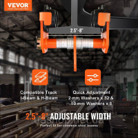 Vevor 313940 Візок Push Beam Trolley Ручний візок 2200 фунтів/1 тонна навантаження 2,5