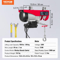 Vevor 313968 Електрична кабельна лебідка від 125кг до 250кг висота підйому 12м кабельна лебідка моторна лебідка 510Вт мідний блок Vevor 313968 Електрична кабельна лебідка від 125кг до 250кг висота підйому 12м кабельна лебідка моторна лебідка 510Вт мідний блок