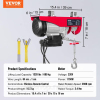 Vevor 313973 Електрична кабельна лебідка від 300кг до 600кг висота підйому 12м кабельна лебідка моторна лебідка 1150Вт мідний Vevor 313973 Електрична кабельна лебідка від 300кг до 600кг висота підйому 12м кабельна лебідка моторна лебідка 1150Вт мідний