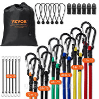 Vevor 314422 Асортимент 30-штучних еластичних шнурів, міцні еластичні ремені 8 мм зі сталевими карабінами A3, включає портативну