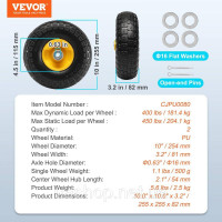Vevor 314424 Безкамерна шина Solid PU Run-Flat, 10-дюймова, 2 шт., 400 фунтів (183 кг) Vevor 314424 Безкамерна шина Solid PU Run-Flat, 10-дюймова, 2 шт., 400 фунтів (183 кг)