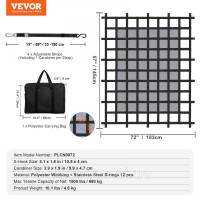 Vevor 314437 Вантажна сітка, 183 x 145 см, сітка для кузова вантажівки, 4 регульовані ремені з карабінами та S-подібними гачками,