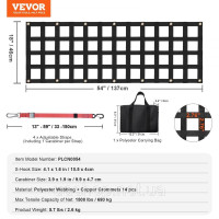 Vevor 314435 Сітка для багажника, 1370 x 460 мм, сітка для кузова вантажівки до 680 кг, з 4 регульованими телескопічними ременями,