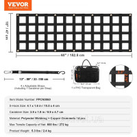 Vevor 314434 Сітка для багажника, 1525 x 470 мм, сітка для кузова вантажівки з 4 регульованими телескопічними ременями, розсувна