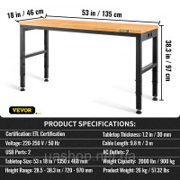 Vevor 314438 Регульований по висоті затискний стіл 135 x 46 x 72 - 97 см, вантажопідйомність робочого столу 900 кг, коричневий Vevor 314438 Регульований по висоті затискний стіл 135 x 46 x 72 - 97 см, вантажопідйомність робочого столу 900 кг, коричневий