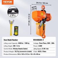 Vevor 314050 Електричний ланцюговий підйомник 230 В 3-фазний крановий підйомник 6 м Вантажопідйомність 1996 кг Підйомник