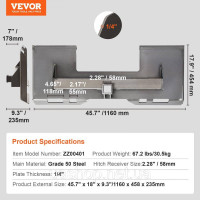 Vevor 314056 6,35 мм Монтажна пластина для міні-навантажувача Швидке кріплення 6 см Приймач Vevor 314056 6,35 мм Монтажна пластина для міні-навантажувача Швидке кріплення 6 см Приймач
