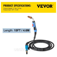 Vevor 314459 Miller 169598 250 Amp MIG зварювальний пальник 15ft M25 Зварювальні деталі