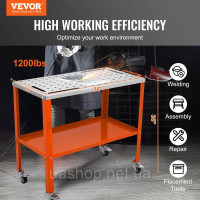 Vevor 314552 Мобільний зварювальний стіл 91,4 x 45,7 см Зварювальний стіл вантажопідйомність 544 кг Стіл для отворів 94 отвори Vevor 314552 Мобільний зварювальний стіл 91,4 x 45,7 см Зварювальний стіл вантажопідйомність 544 кг Стіл для отворів 94 отвори