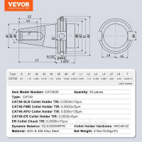 Vevor 314563 CAT40 Тримач цангового патрона ER 16/32 Набір цанг, 35 шт, SLN FMB ER16/32 APU Тримач інструменту Цанговий патрон з Vevor 314563 CAT40 Тримач цангового патрона ER 16/32 Набір цанг, 35 шт, SLN FMB ER16/32 APU Тримач інструменту Цанговий патрон з