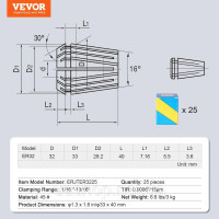 Vevor 314566 Набір цангових патронів 25 шт. ER32, 1/16-13/16 Vevor 314566 Набір цангових патронів 25 шт. ER32, 1/16-13/16