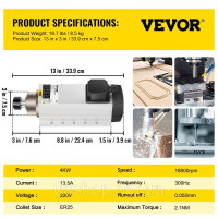 Vevor 314586 шпиндельний двигун з ЧПУ шпиндельний двигун з повітряним охолодженням ER 25, шпиндельний двигун з повітряним