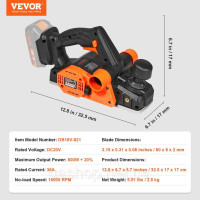 Vevor 314600 Акумуляторний рубанок 20В ручний рубанок 82мм ширина рубанка 2мм глибина стругання електричний рубанок 16500об/хв Vevor 314600 Акумуляторний рубанок 20В ручний рубанок 82мм ширина рубанка 2мм глибина стругання електричний рубанок 16500об/хв