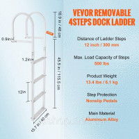 Vevor 314193 Dock Ladder 4 знімні сходинки Вантажопідйомність 227 кг Понтонна драбина для човна з алюмінієвого сплаву зі сходинкою
