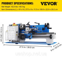 Vevor 314637 Токарний верстат Токарний верстат 550 Вт по металу 7x12 дюймів Прецизійний міні токарний верстат по металу 2500 об/хв Vevor 314637 Токарний верстат Токарний верстат 550 Вт по металу 7x12 дюймів Прецизійний міні токарний верстат по металу 2500 об/хв