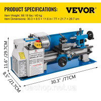 Vevor 314639 Точний настільний міні-фрезерний верстат 7 x 14, токарний верстат 550 Вт, токарно-свердлильний верстат зі змінною Vevor 314639 Точний настільний міні-фрезерний верстат 7 x 14, токарний верстат 550 Вт, токарно-свердлильний верстат зі змінною