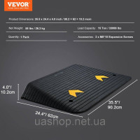 Vevor 314242 Пороговий пандус з твердої гуми для дверей, вантажопідйомність 15 т, бордюрний пандус з каналом 90,2x62x10,2 см,