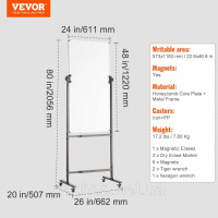 Vevor 314662 Рулонна магнітна дошка 611 x 1220 мм, Регульована по висоті портативна дошка з підставкою, Двостороння дошка на