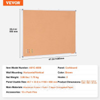 Vevor 314664 pin board memo board настінна дошка пробкова дошка pin board 120x90см алюмінієва рамка