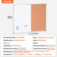 Vevor 314666 Настінна дошка пробкова дошка pinboard комбінована дошка горизонтальна/вертикальна 120x90см